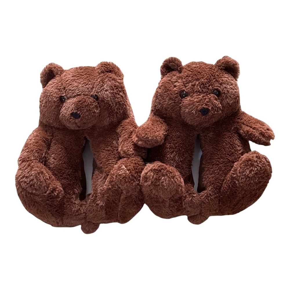 Brown Plush Teddy Bear Slippers, OSFM